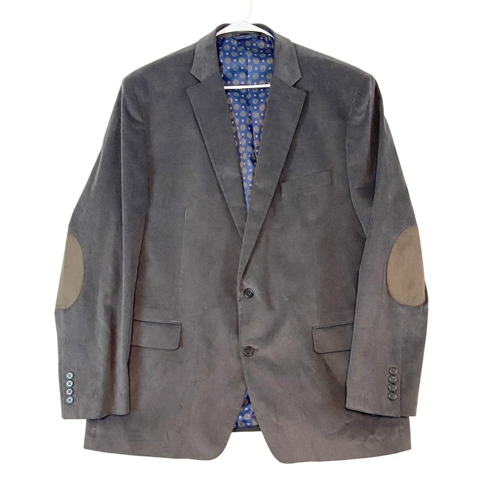Ralph Lauren Men's 48L Gray Corduroy Blazer Sport Coat Elbow Patches Academia‎